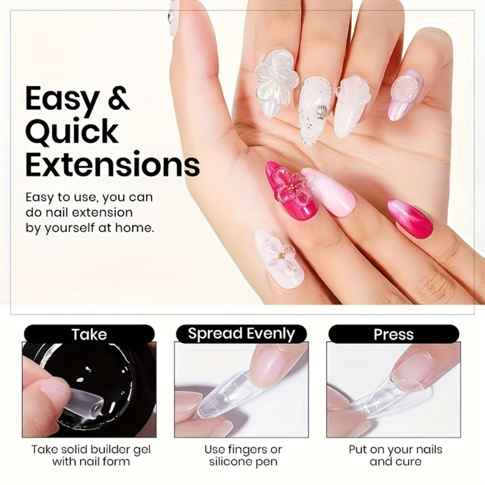 Clear Poly Nail Extension Gel 2-Piece Set, 100g Jars with Application Brush for 3D Sculpting and Rhinestone Nail Art — image 