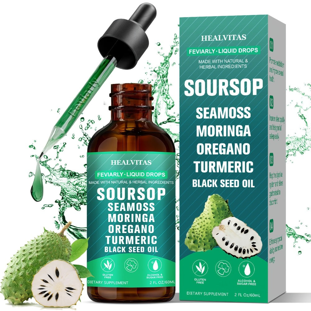 Soursop Bitters Liquid Drops 10-in-1 with Sea Moss Ashwagandha Moringa Turmeric Black Seed Oil — image 1