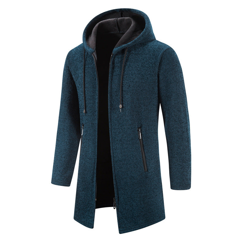 Men's Solid Color Casual Hooded Sweater Zipper Cardigan