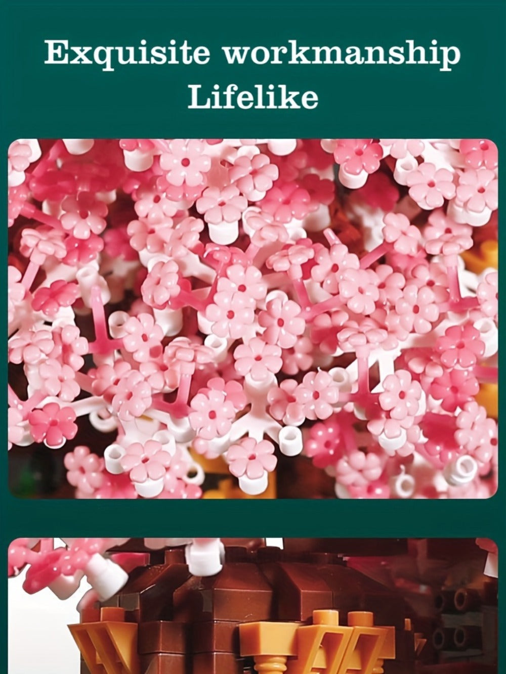 Building Block Set Cherry Blossom Tree House, 1020 or 2028 Micro Pieces with Pink Canopy and Base Display — image 17