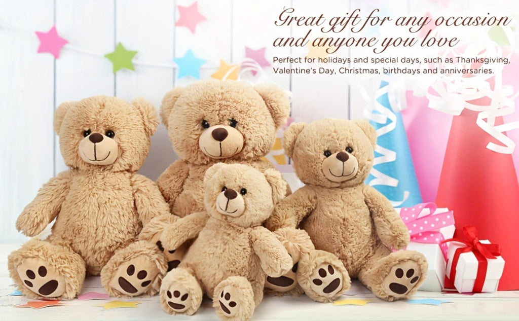 Plush Toy Soft Brown Teddy Bear in 10-Inch or 12-Inch Sizes with Classic Paw-Pad Details for Character Display, Room Decor an