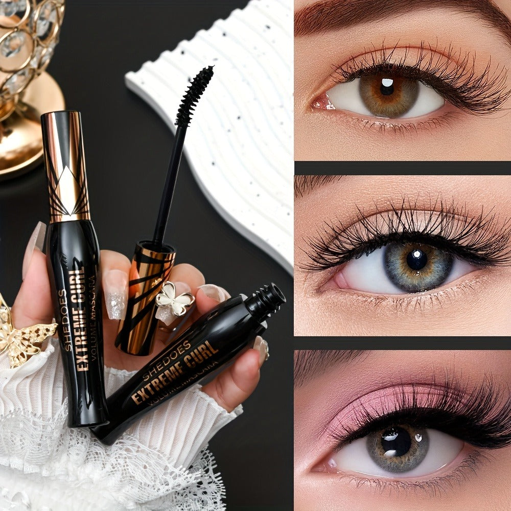 Black Mascara Two-Piece Set with Gold Crown-Style Caps and Curved Black Bristle Applicator Wands — image 2