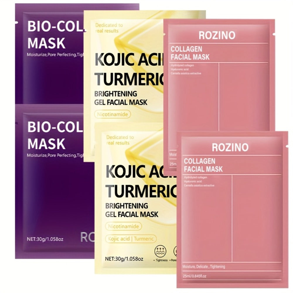 Face Mask, ROZINO 15-Piece Collagen Sheet Assortment with Bio-Collagen and Kojic Acid Turmeric Packets — image 10