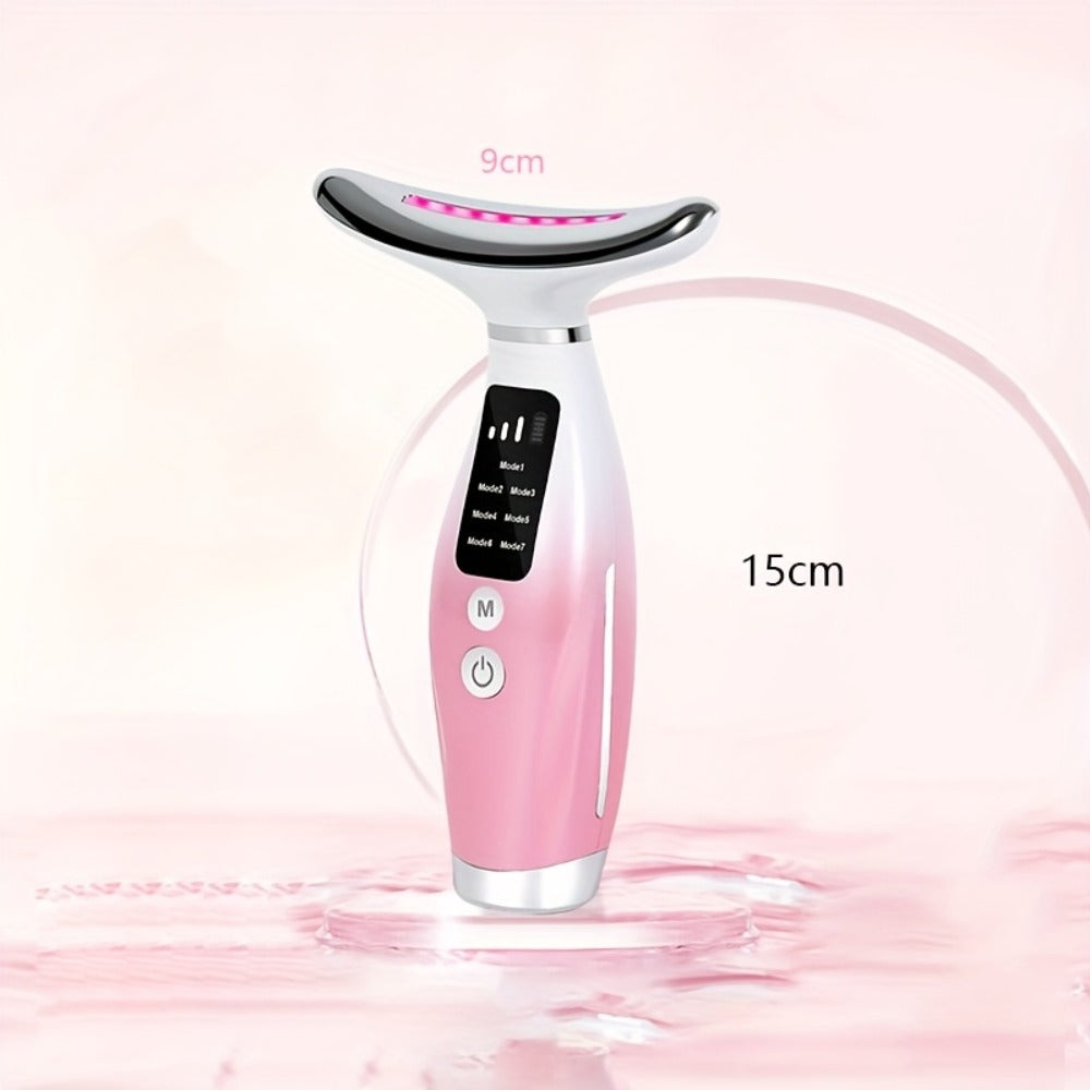 LED Light Therapy Face Neck Shoulder Massager 7-Color USB Rechargeable Multiple Adjustable Modes Facial for Home or Salon Spa