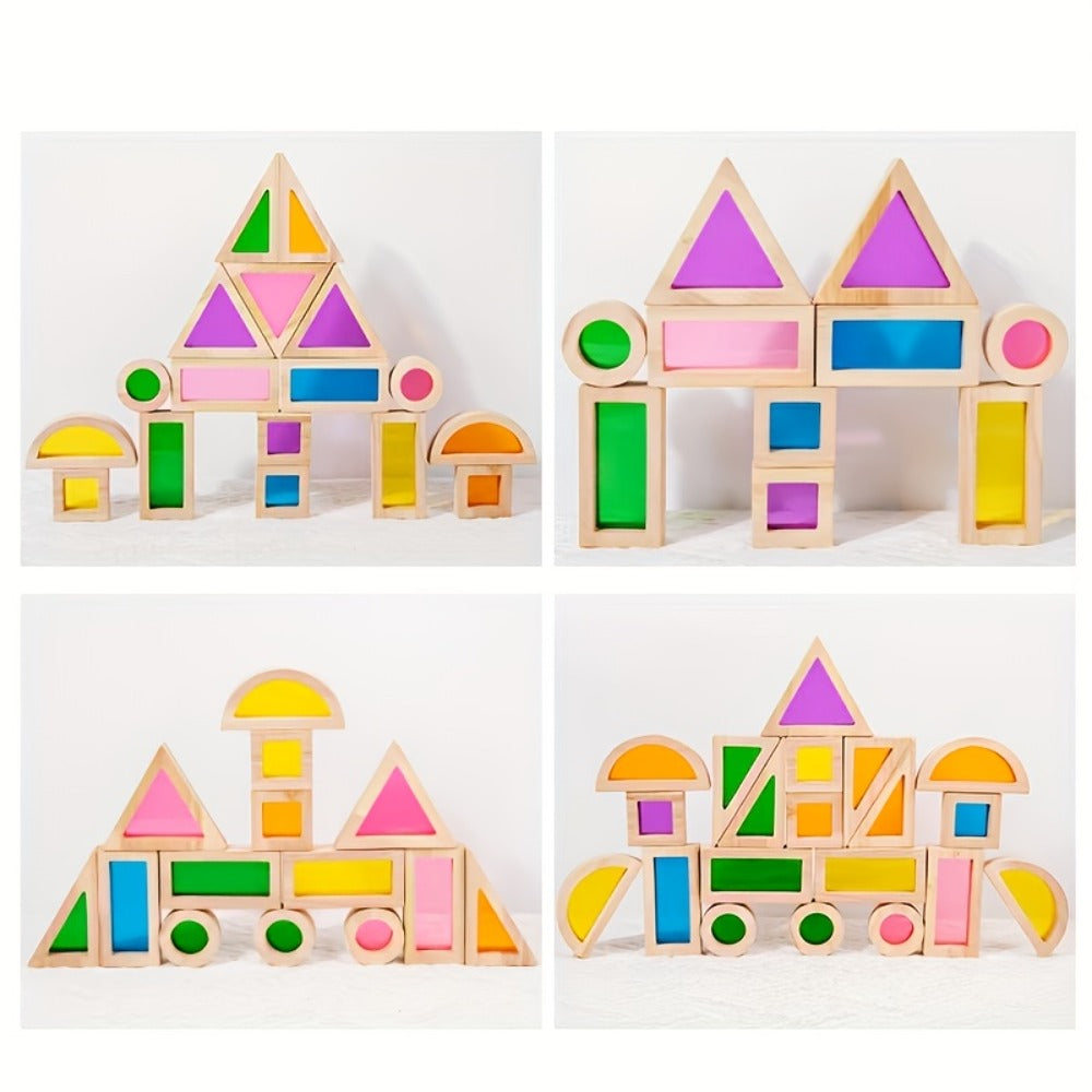 Building Block Set Translucent Acrylic Geometric Shapes with Colorful Triangle, Circle, Arch and Window Pieces — image 8