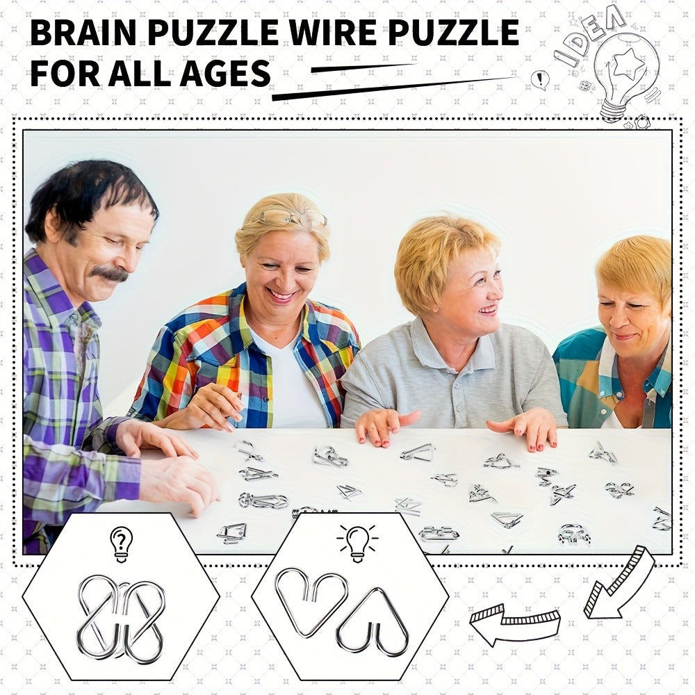 Metal Brain Teaser Puzzle Set 50 Pack, Golden Unlock Iron Chain Link Toys, Nine Rings Kongming Lock — image 6