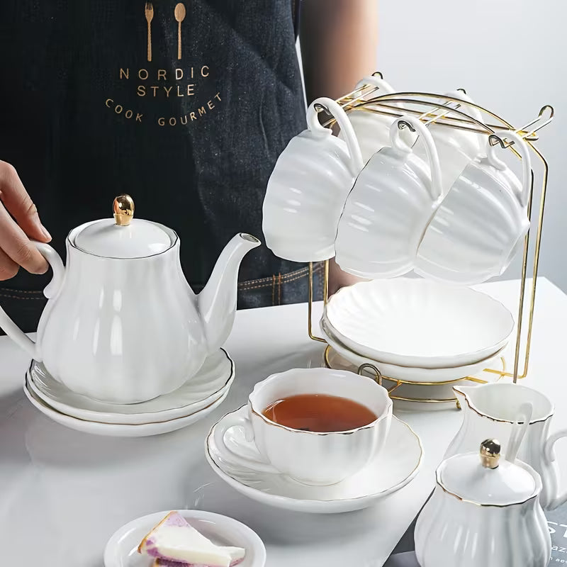 22-Piece Porcelain Tea Set with Teapot and Teaspoons