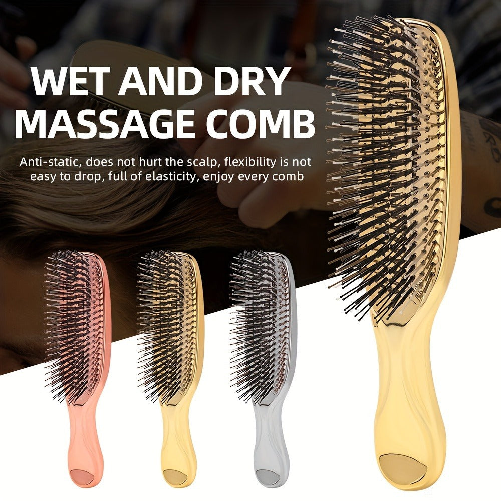 Air Cushion Comb Scalp Massage Brush Anti-Static Detangling Hair Comb Electroplated Flexible Cushion Pins Frizz Control Stimu