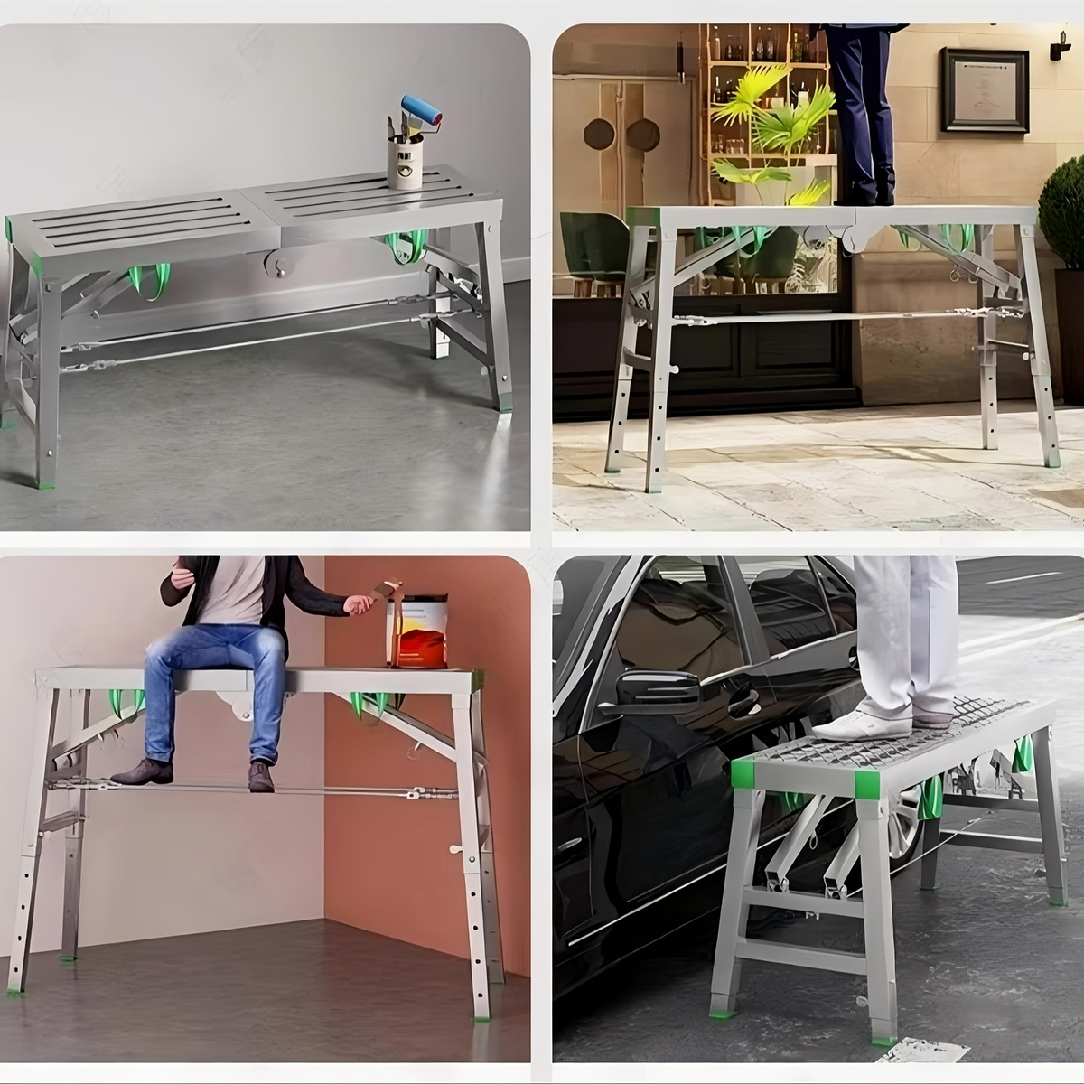 Scaffolding Work Platform Folding Steel Step Ladder Adjustable Height Portable Drywall Bench for Garden, Patio and Yard Use —