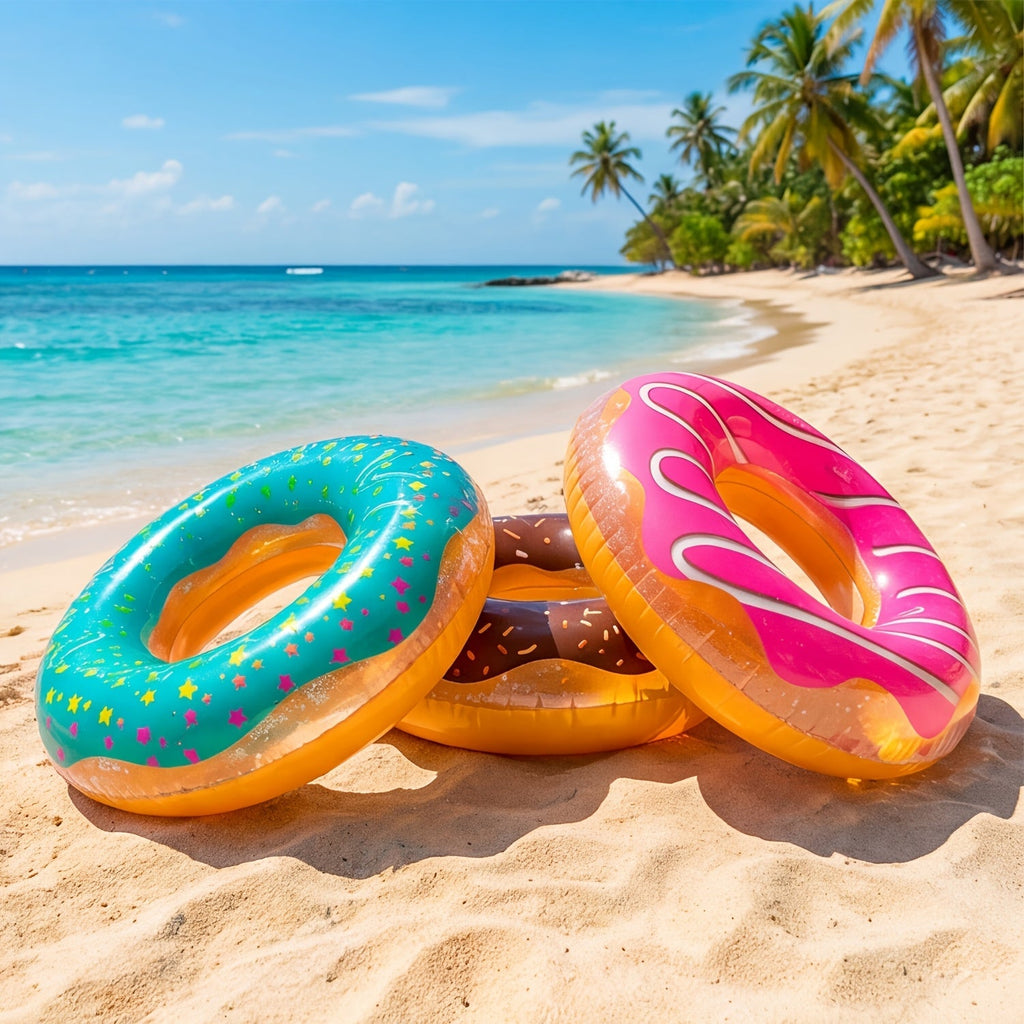 Pool Float Donut Ring Three-Pack with Glitter-Style Strawberry, Chocolate and Mint Designs, 32.5-Inch Diameter — image 2