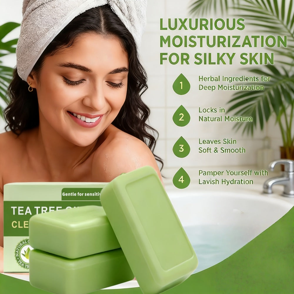 Tea Tree Bar Soap, Three-Pack of Green Plant-Essence-Labeled Bars for Face and Body Washing — image 7