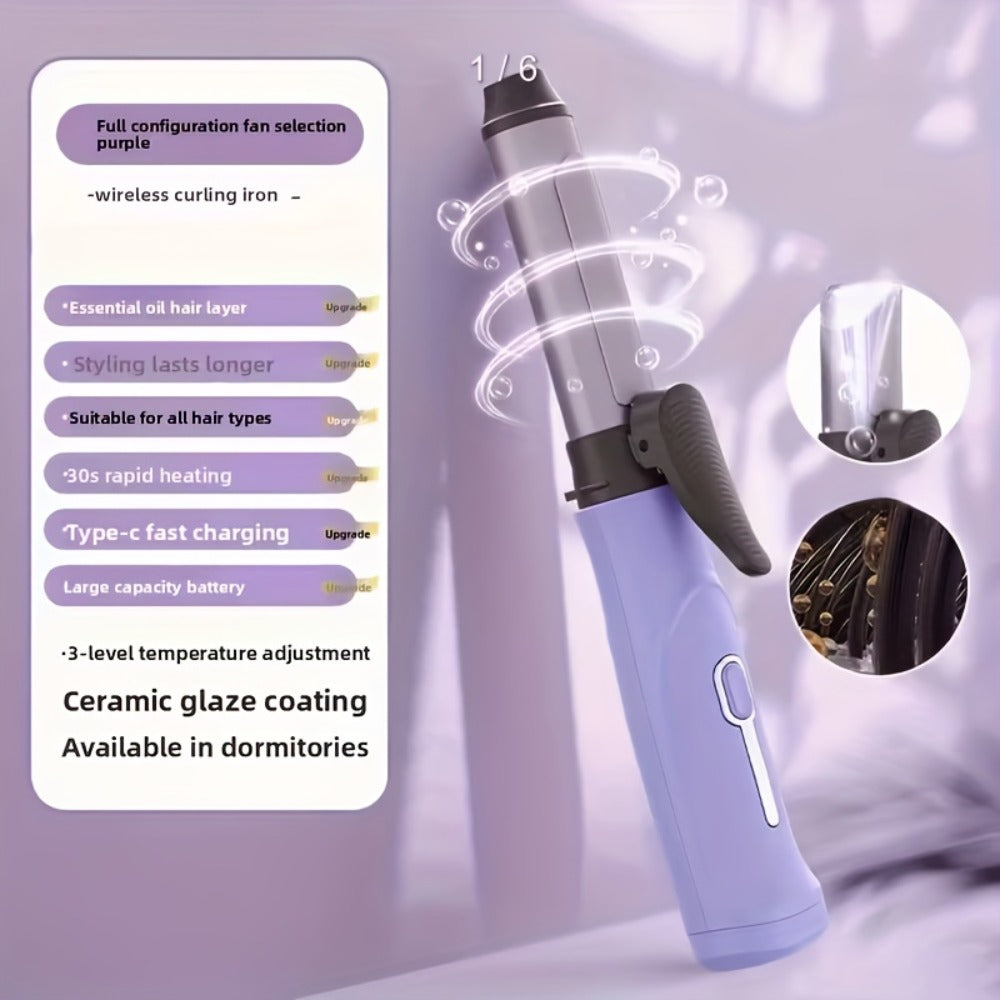 Cordless Mini Curling Iron Wireless Rechargeable Portable Hair Curler, Ceramic Barrel for Airy Bangs — image 5