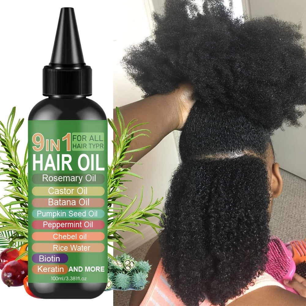 Rosemary 9-in-1 Hair and Scalp Oil, 100ml Nozzle Bottle with Rice Water, Batana, Castor and Biotin Labels — image 8