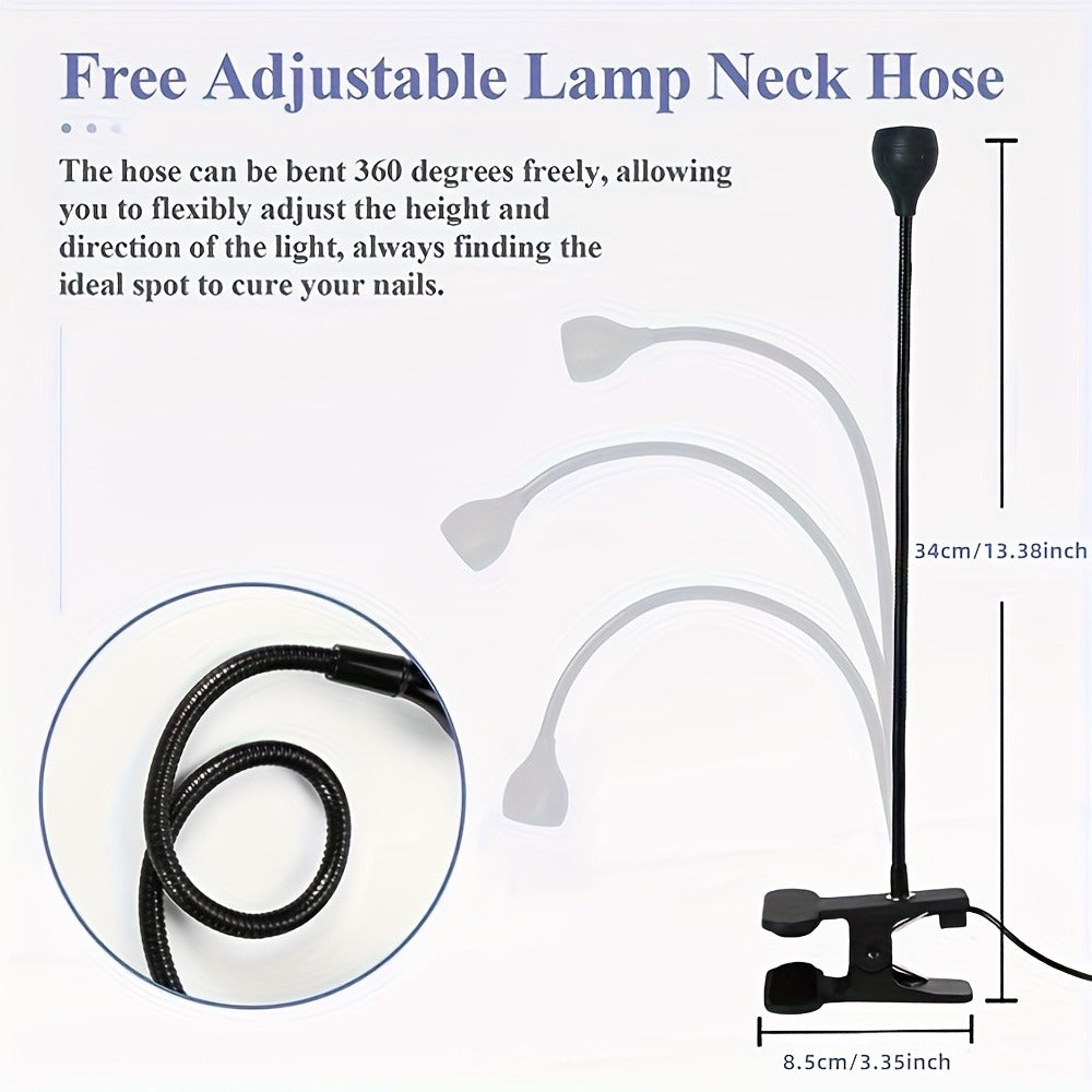 365nm-Labeled UV LED Nail Lamp with Clip Mount, Flexible Gooseneck, USB Cable and Black or White Finish — image 8