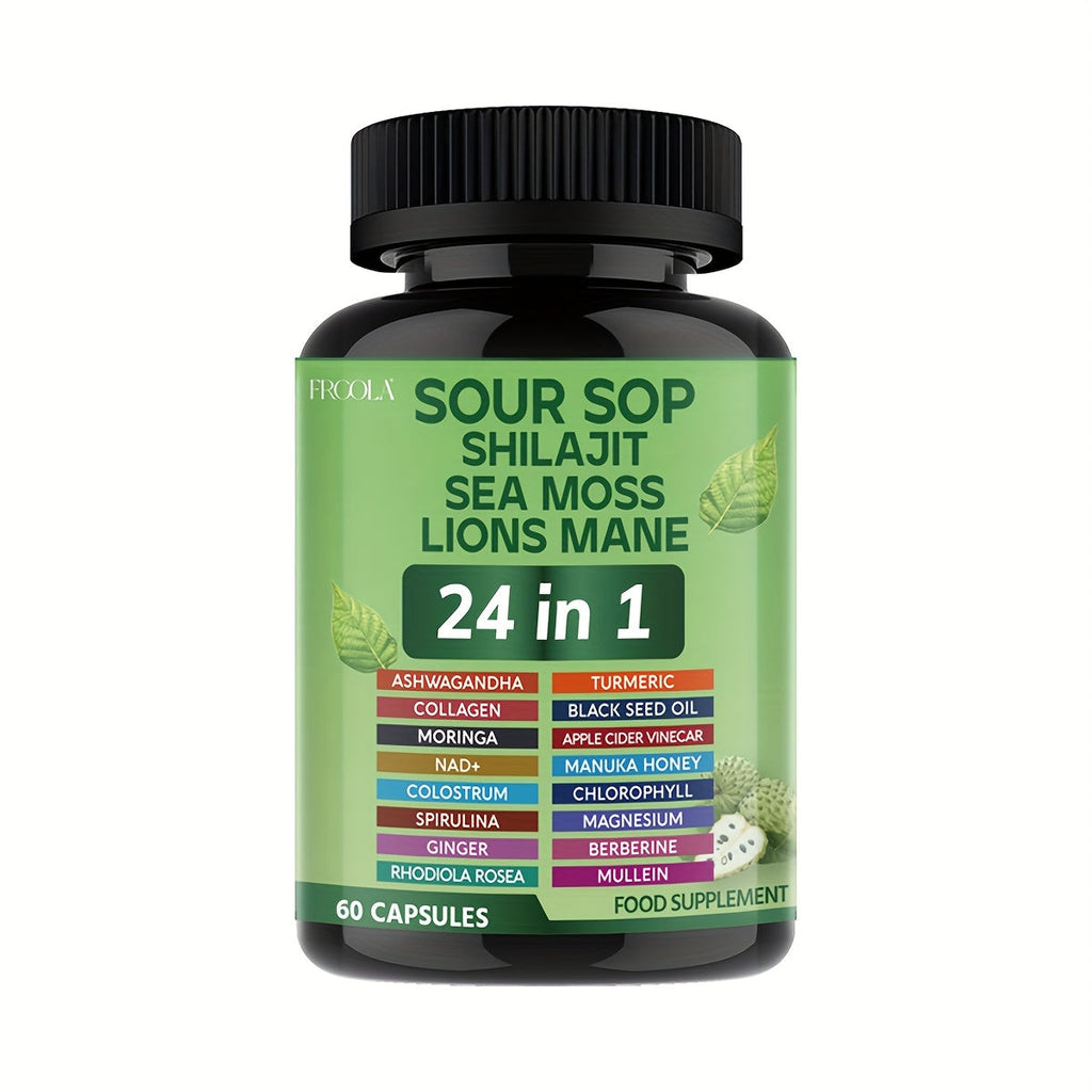 Herbal Supplement with FRCOLA Label, Soursop Shilajit Sea Moss and Lion's Mane 24-in-1 Capsules, 60 Count — image 7