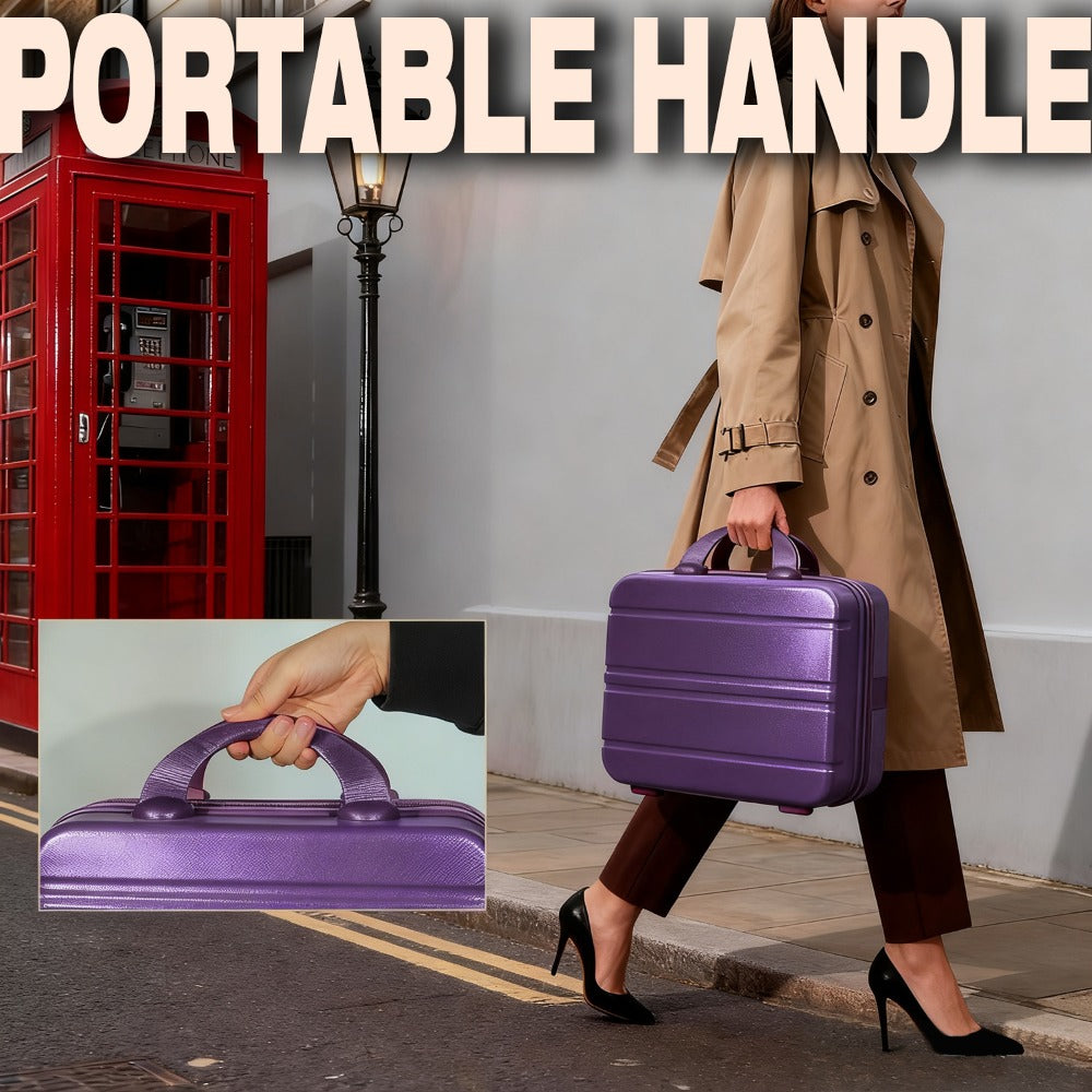 Hard Shell Makeup Travel Case Waterproof Pressure-Proof Portable Cosmetic Suitcase with Elastic Band Luggage Attachment Carry