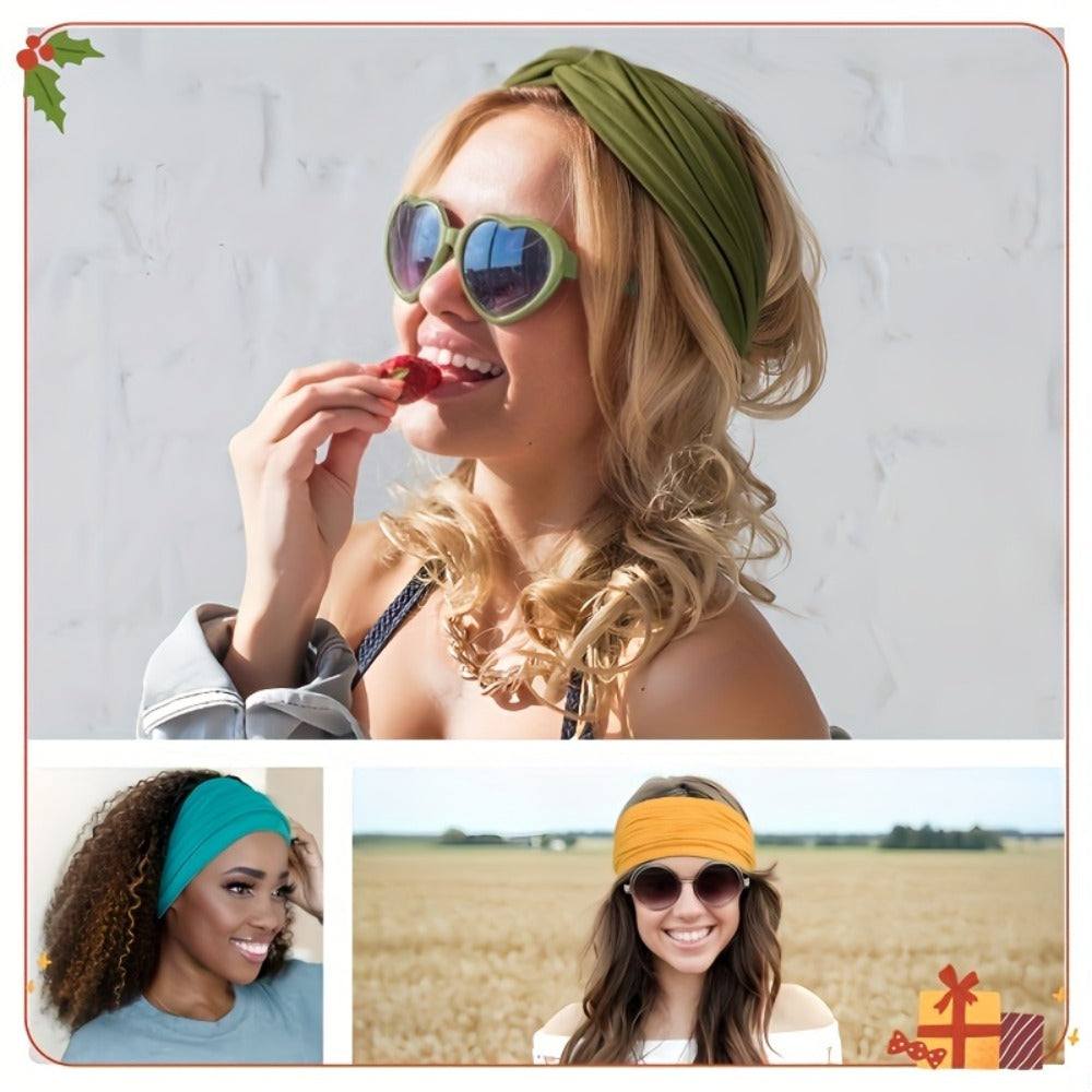 Stretchy Headbands 20 Pack for Women & Men – Soft Sweat-Wicking Non-Slip Elastic Turban Knot Hair Wraps Breathable Solid Colo