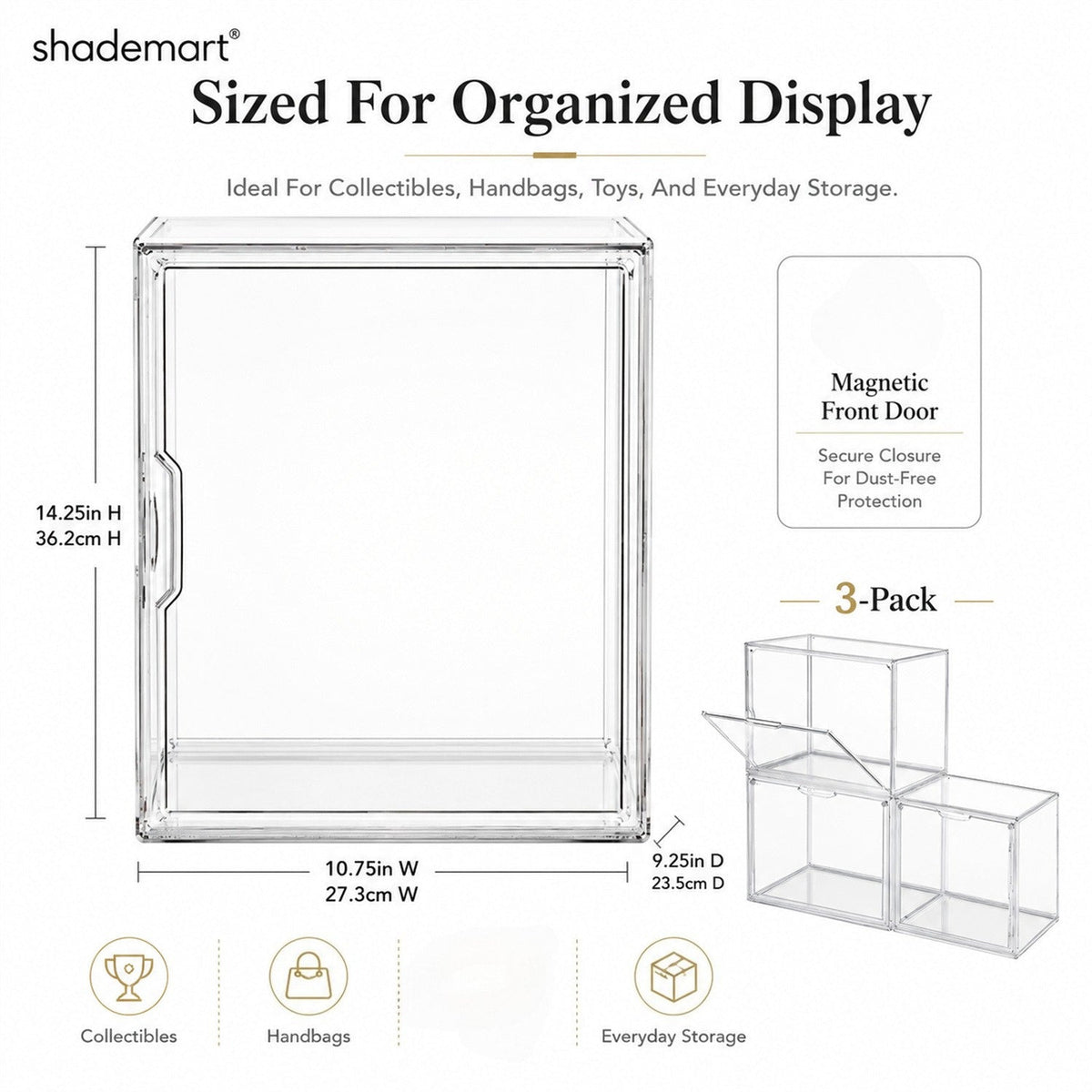Clear Display Case Set of 3, Dustproof Transparent Storage Box Organizer for Collectibles, Car Models — image 13