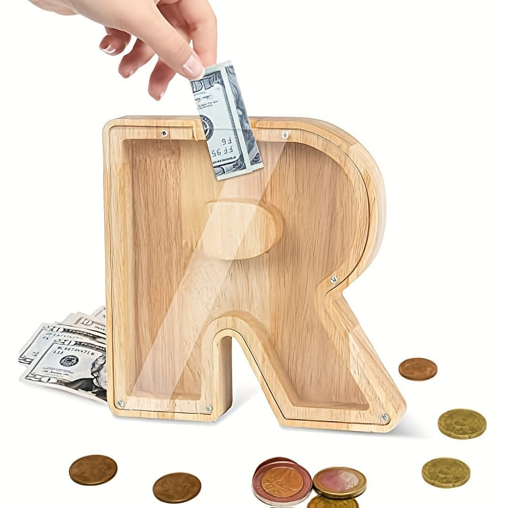 Personalized Wooden Piggy Bank for Kids – A-Z Alphabet Letter Initial Coin & Bill Savings Bank for Boys & Girls — image 36
