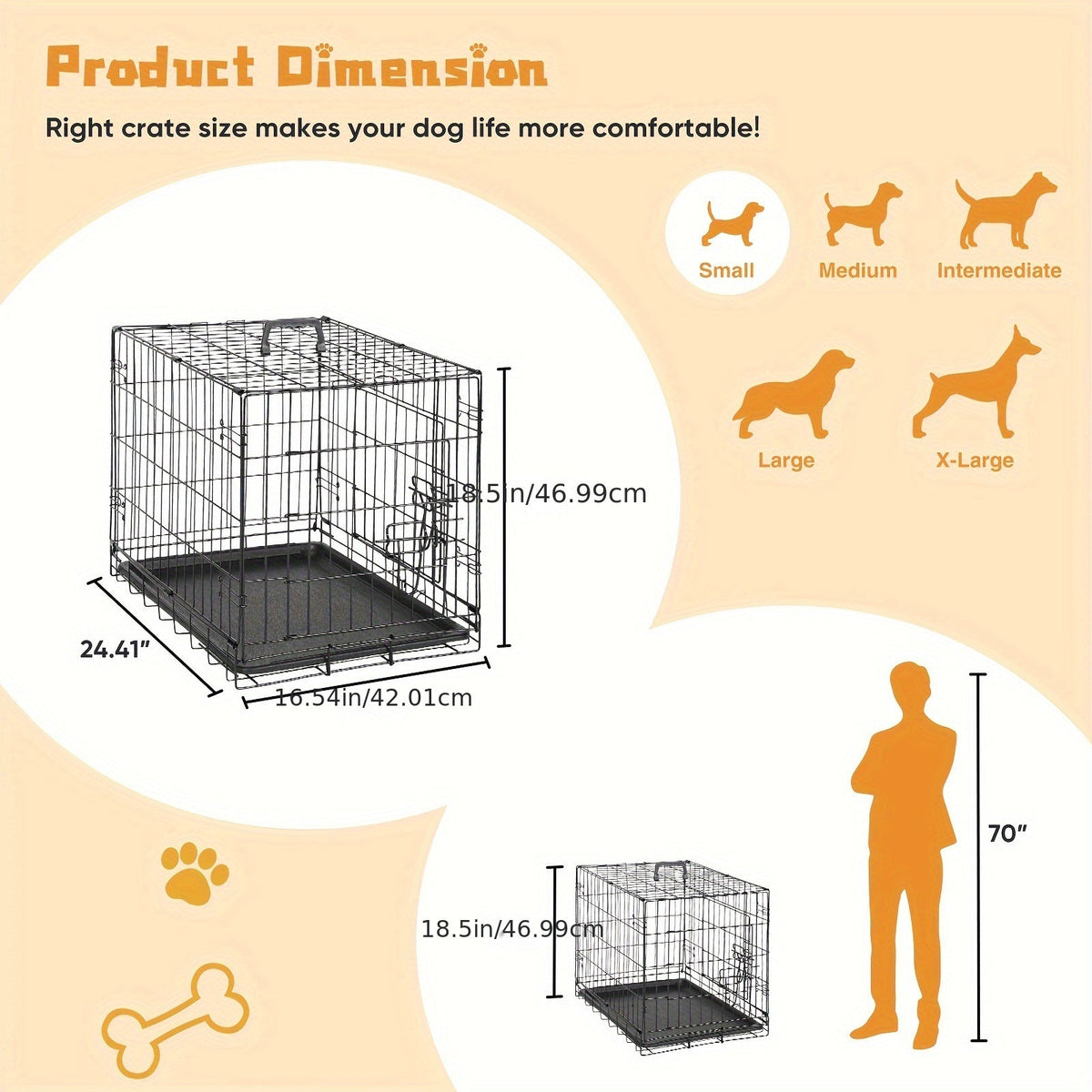 Folding Wire Dog Crate with Divider, Pull-Out Tray, Two Doors and Five Sizes from 24.41 to 48.4 Inches — image 2