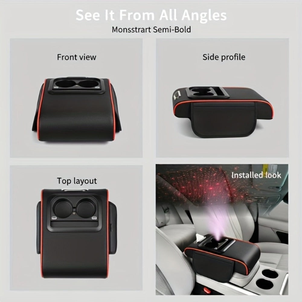 Car Armrest Box Cover Starry Sky Memory Foam Center Console Pad with Type-C USB Charging Port & Storage Pockets — image 9