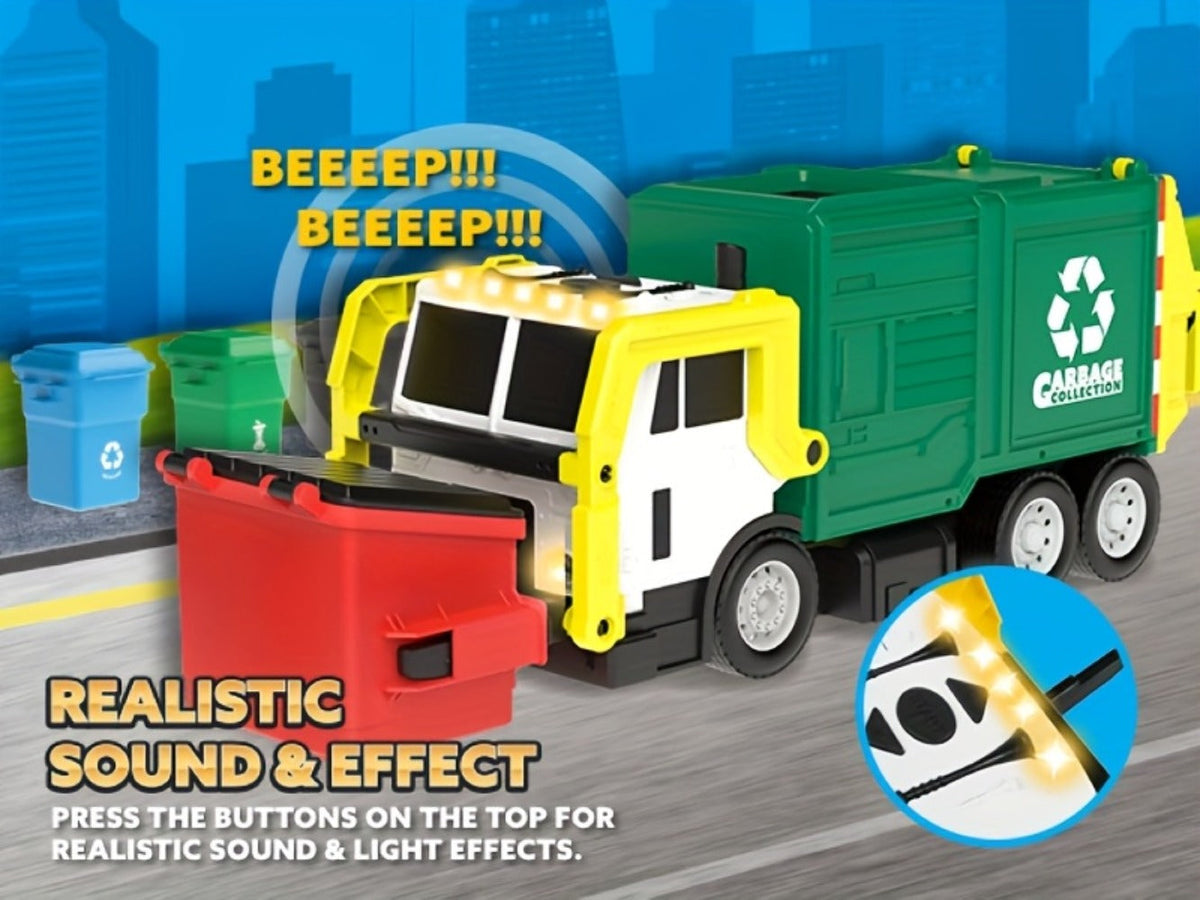 Garbage Truck Toy Set 16-Inch Large Friction-Powered with Lights & Sounds, Color-Coded Trash Bins — image 14
