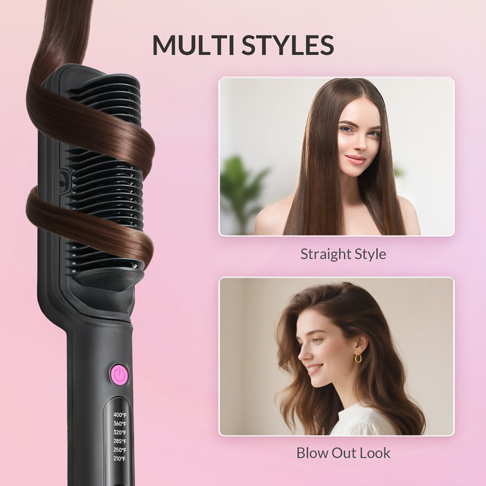 6-Setting Ionic Hair Straightener Brush with Fast Heat-Up & Anti-Scald Protection, for Home, Travel and Salon Hair Styling — 