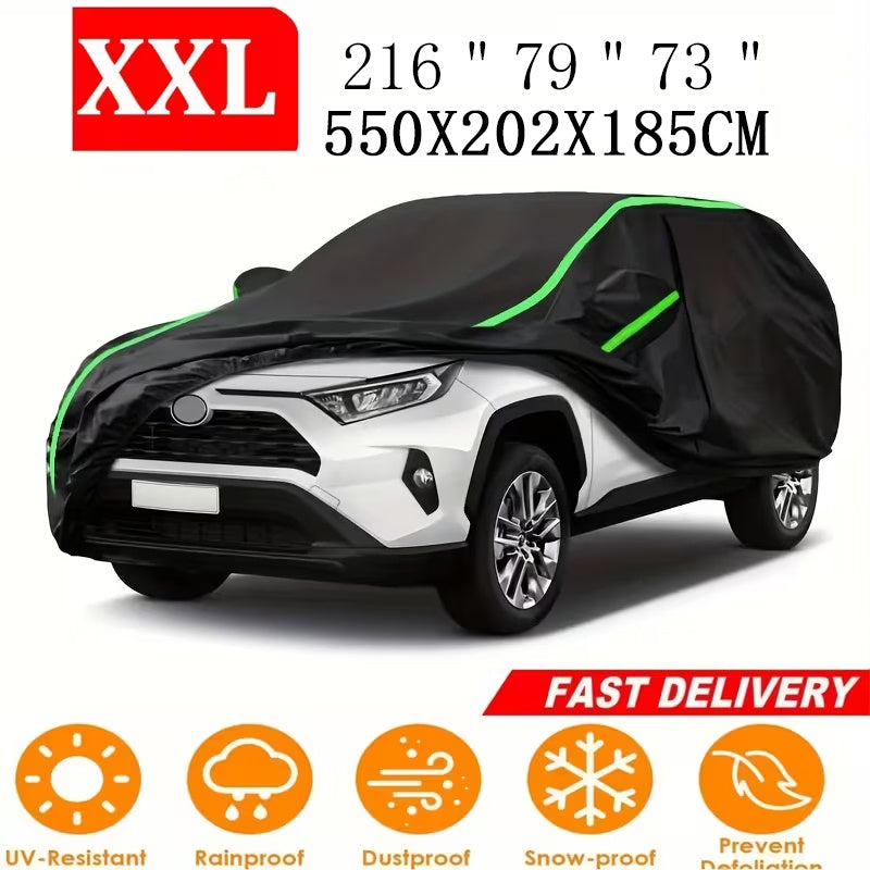 210T 6-Layer Full Car Cover for SUV & Sedan – All Weather Waterproof, UV, Snow & Dust Proof with Reflective Strips – XL & XXL
