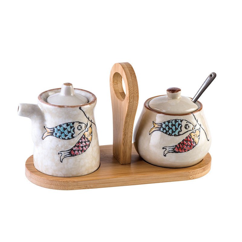 Ceramic Japanese Lovely Spice Jar Set With Spoon