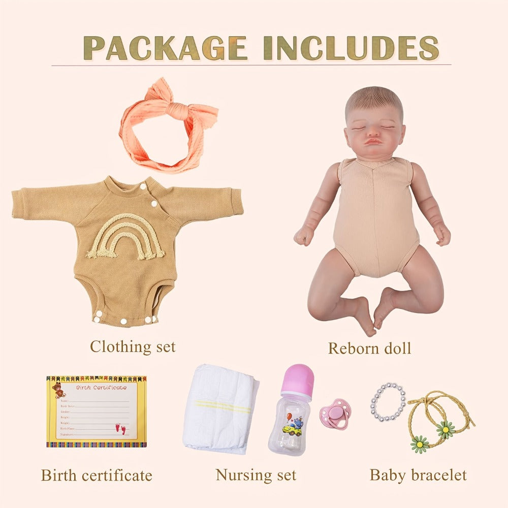 Reborn Baby Doll 20-Inch Sleeping Soft Cloth Body with Striped Outfit, Bow Headband and Feeding Accessories — image 6