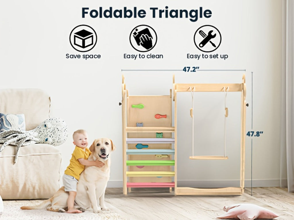Foldable Indoor Wooden Jungle Gym for Toddlers, 4-in-1 Climbing Frame with Swing, Slide & Ladder — image 13