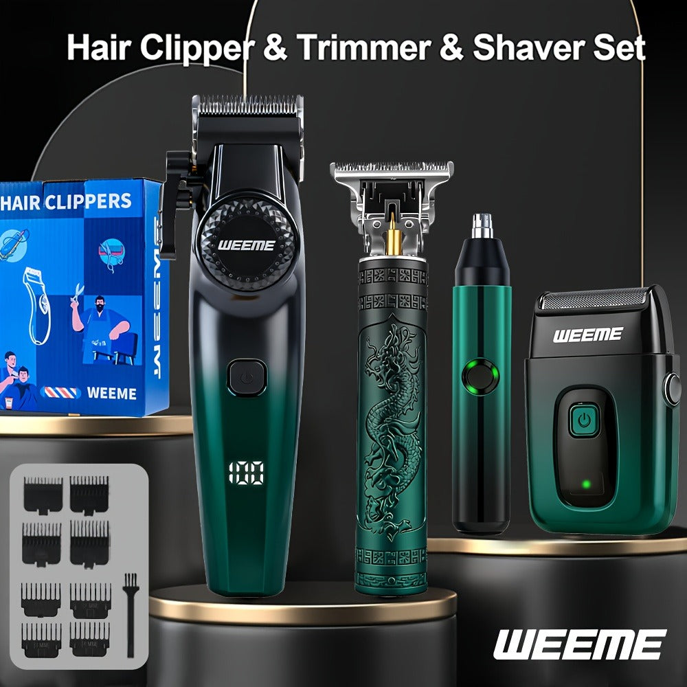 Men's Electric Grooming Kit 4-in-1 – Hair Clipper, Beard Trimmer, Electric Shaver & Nose Hair Trimmer Set, Gradient Design — 