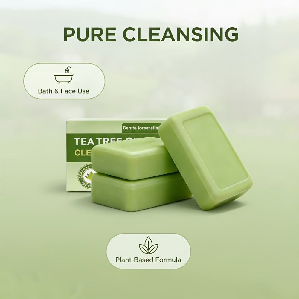 Tea Tree Bar Soap, Three-Pack of Green Plant-Essence-Labeled Bars for Face and Body Washing — image 2