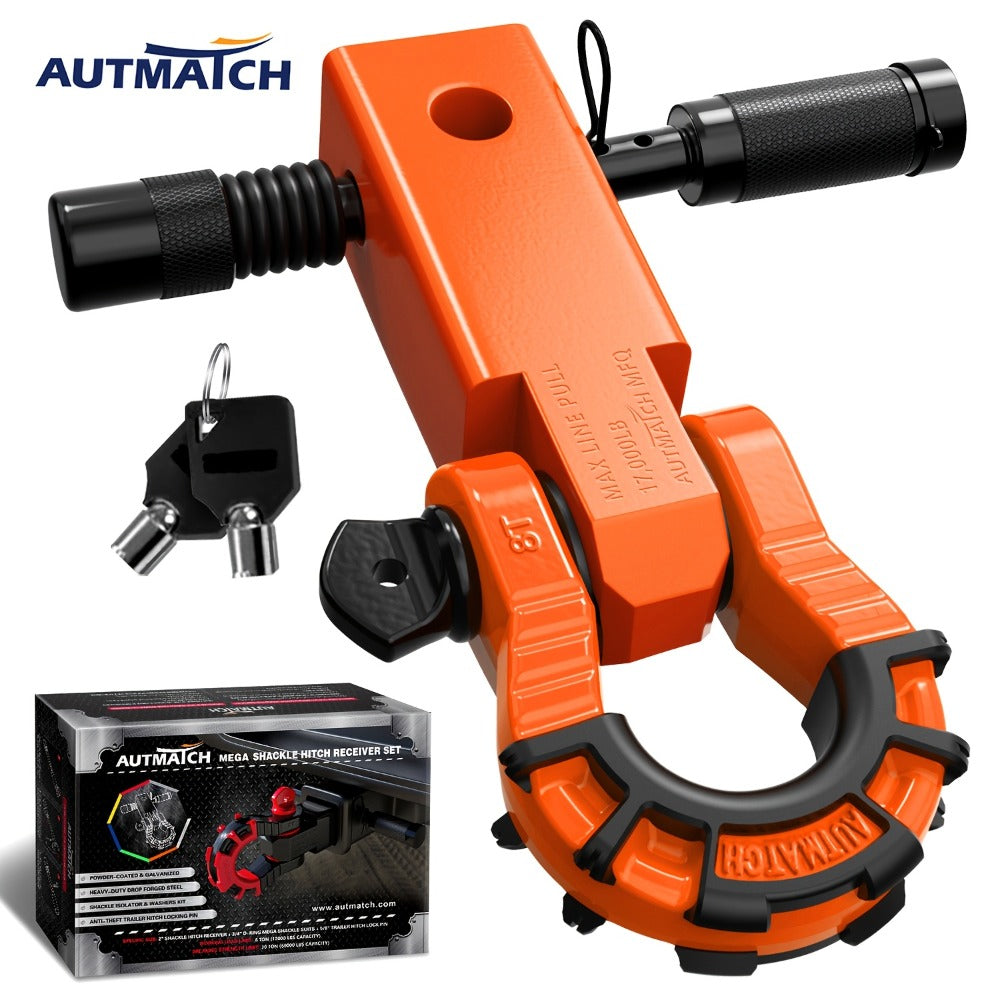 Shackle Hitch Receiver 2-Inch 68, 000 lb Break Strength with 3/4" D-Ring & 5/8" Hitch Lock Pin – Heavy Duty Drop Forged Steel