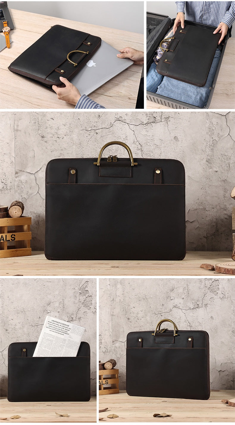 Crazy Horse Leather Men's Business Handbag Genuine Leather Computer Bag