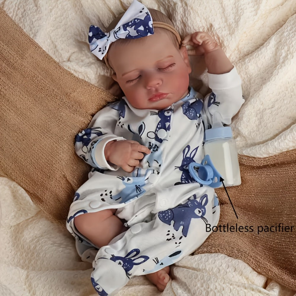 18-Inch Baby Doll in Blue-Print Outfit with Sleeping or Open-Eye Face Options and No Bottle or Pacifier — image 4