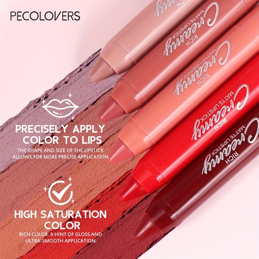 Lipstick Set, PECOLORS 6-Piece Matte Crayon Pen Collection with Nude, Rose and Red Shade Presentation — image 4
