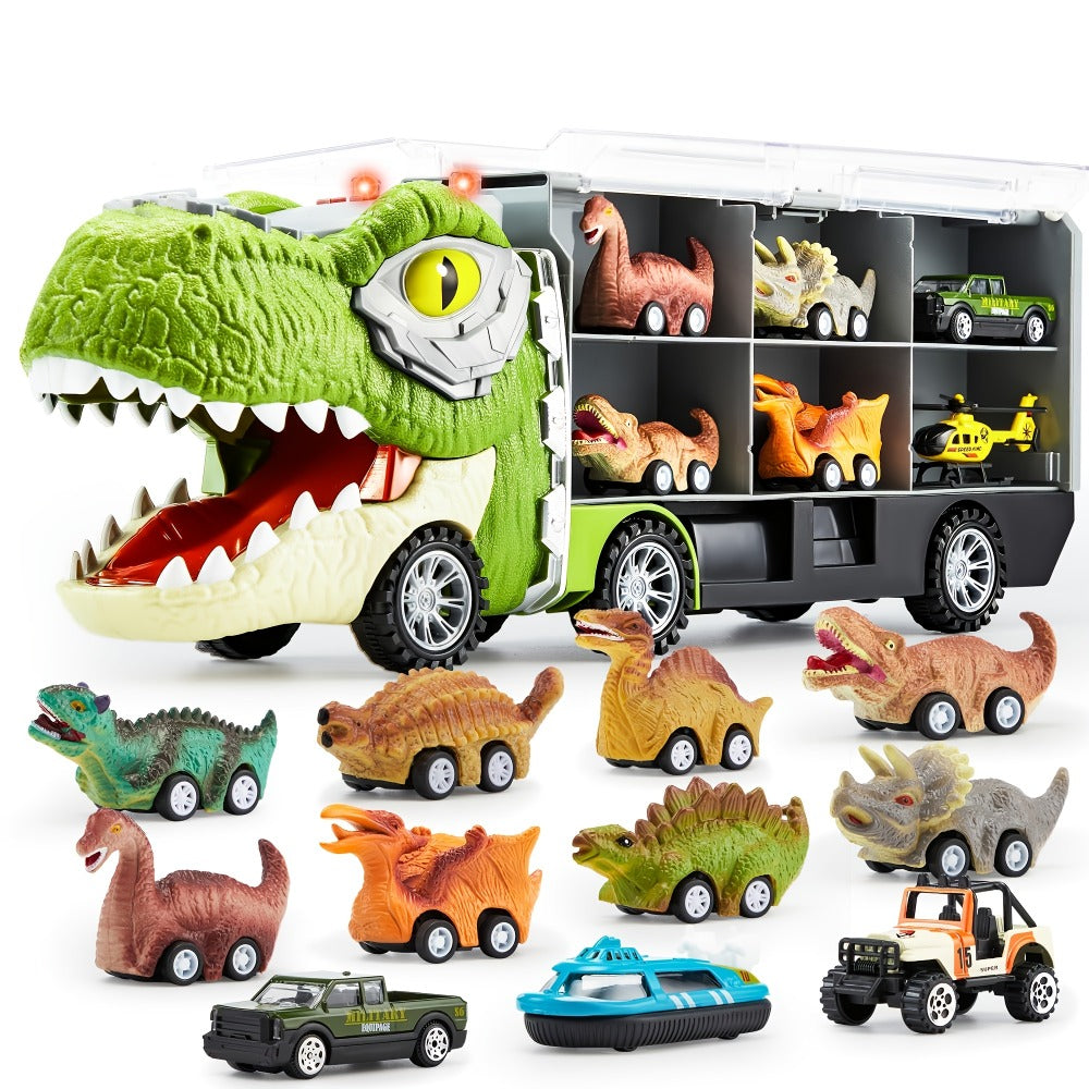 Vehicle Carrier Playset in Dinosaur Car or Construction Truck Style with Mini Vehicles and Storage — image 4