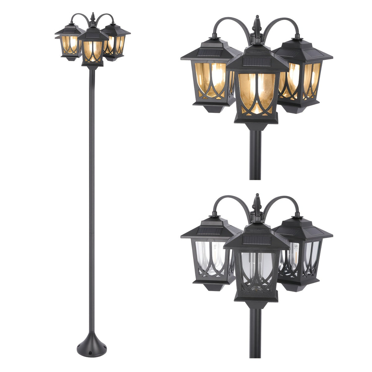 Three-Head Solar Lamp Post, Up to 73 Inches with Four Height Settings and 3000K Light Label — image 1