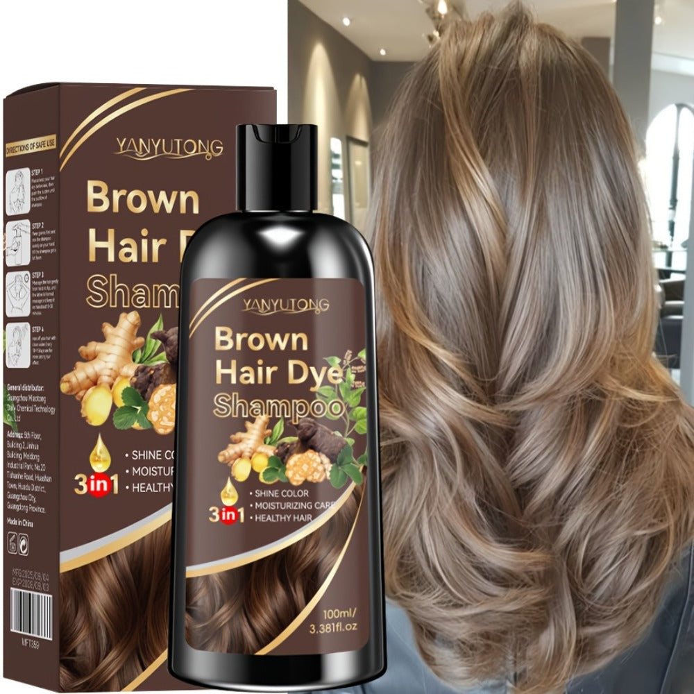 Hair Dye Shampoo Natural Plant Pigments, Fast Gray Hair Coverage in 1 Wash, 3.38oz Travel Size, Black Brown Chestnut Brown — 