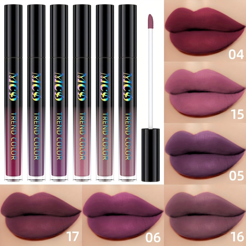 Matte Liquid Lipstick Set 6pcs Lip Glaze Non-Sticky Non-Drying Colorfast Velvet Finish, for Makeup, Travel and Everyday Vanit
