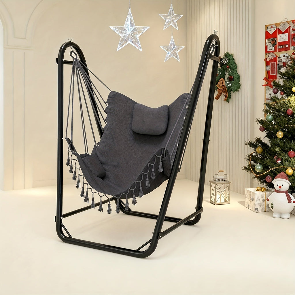 U-Shaped Hammock Chair Stand with Free Hanging Chair, Double Tube Steel Frame, Powder Coat, Side Pocket Included — image 4
