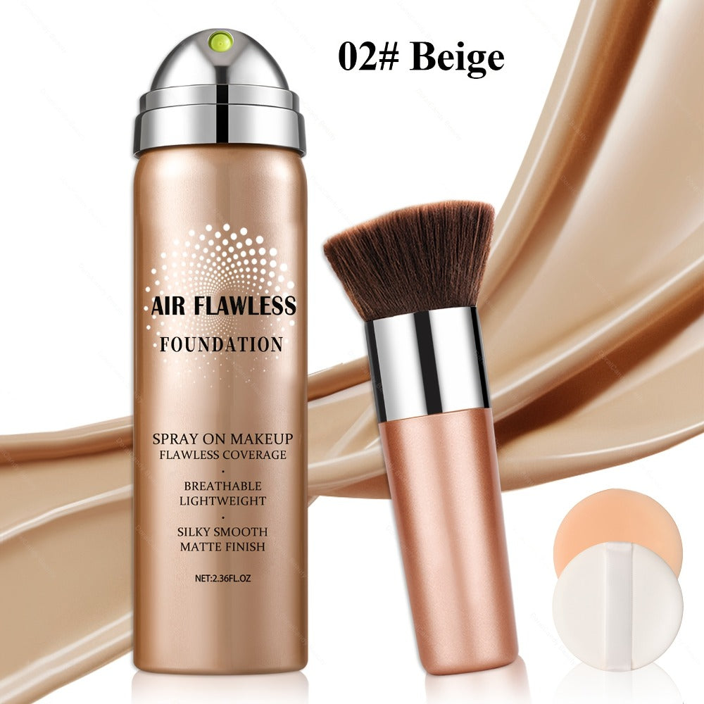 Full Coverage Liquid Foundation Airspray Kit Buildable Formula 6 Shades – Natural Beige Nude Porcelain Tan Medium Natural Sat