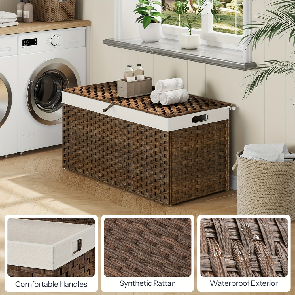 Large Wicker Storage Basket with Lid, Handles, Soft Lining, Metal Frame in a 220L Lidded Format — image 10