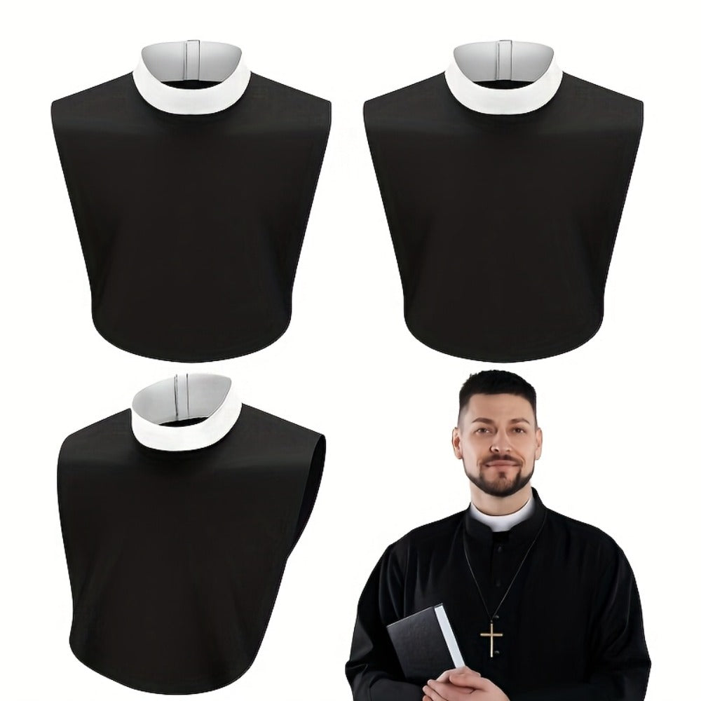 Clergy Collar Costume Bib Set, Three-Pack in Black and White with Hook-and-Loop Neck Fasteners — image 3