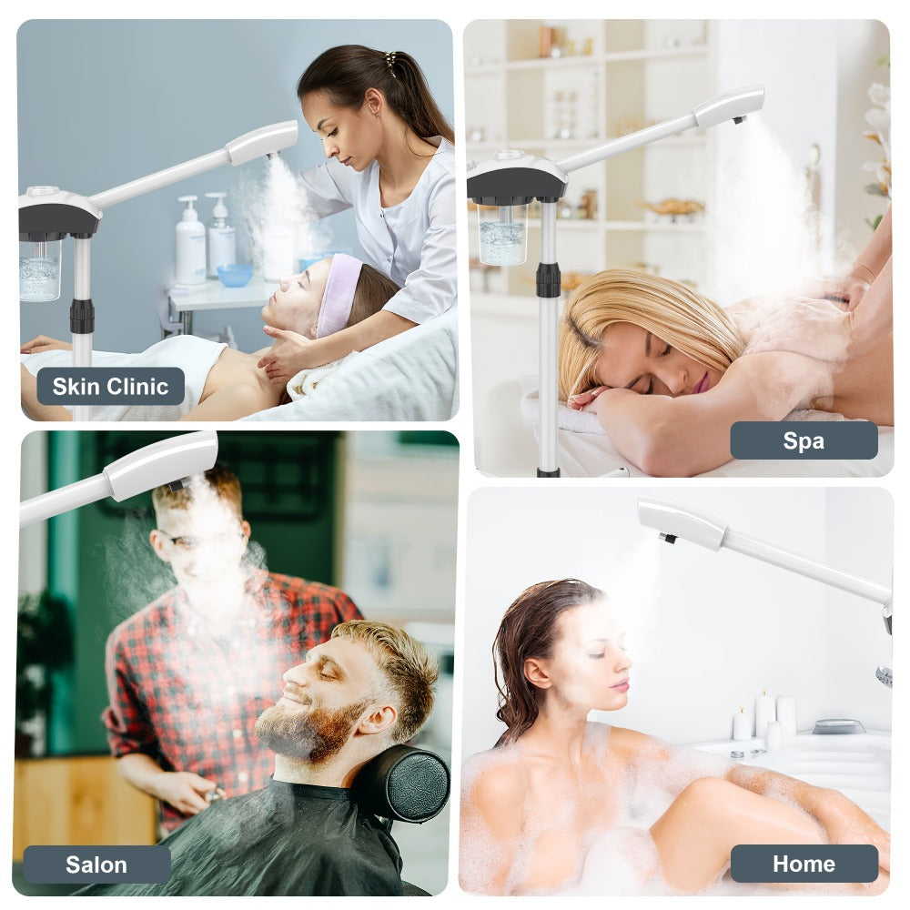 Rolling Facial Steamer with White Five-Wheel Stand, Removable 250 ml Tank and Preset Timer Controls — image 9