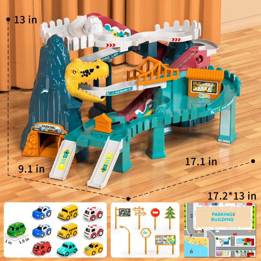 Dinosaur Race Track Toy Set for Kids with 10 Mini Cars & Ramp Launcher with the Listed Color, Size or Set Options for Everyda