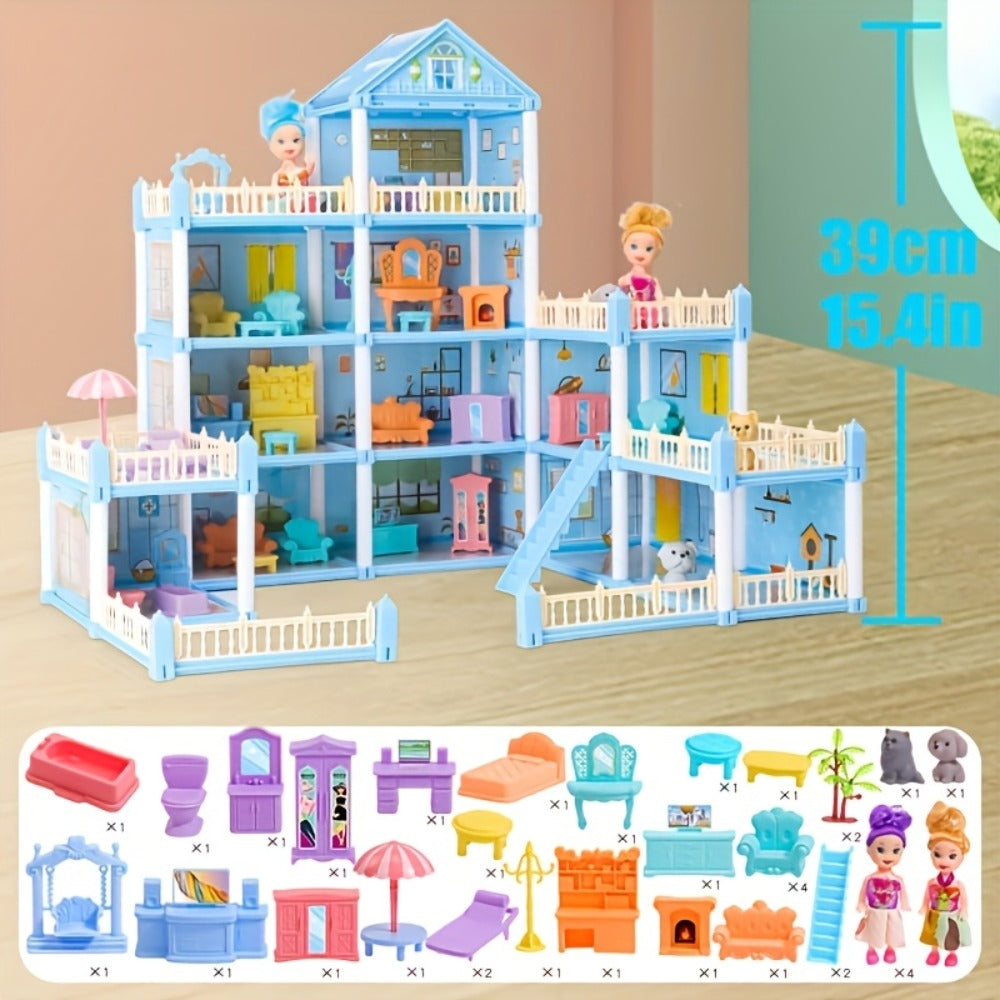 Princess Doll House Castle with Furniture & Accessories, Pink or Blue Mini Villa Playset 14 to 27 Rooms — image 14