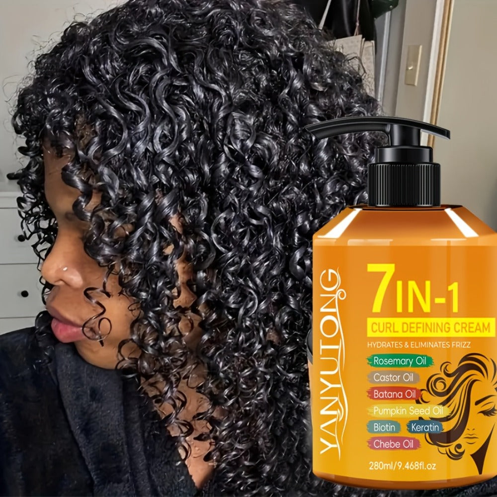 Argan Oil & Rosemary Curling Cream 280ml – 7-in-1 Moisturizing Long-Lasting Hold, Defines Waves & Curls, Naturally Fluffy Fri