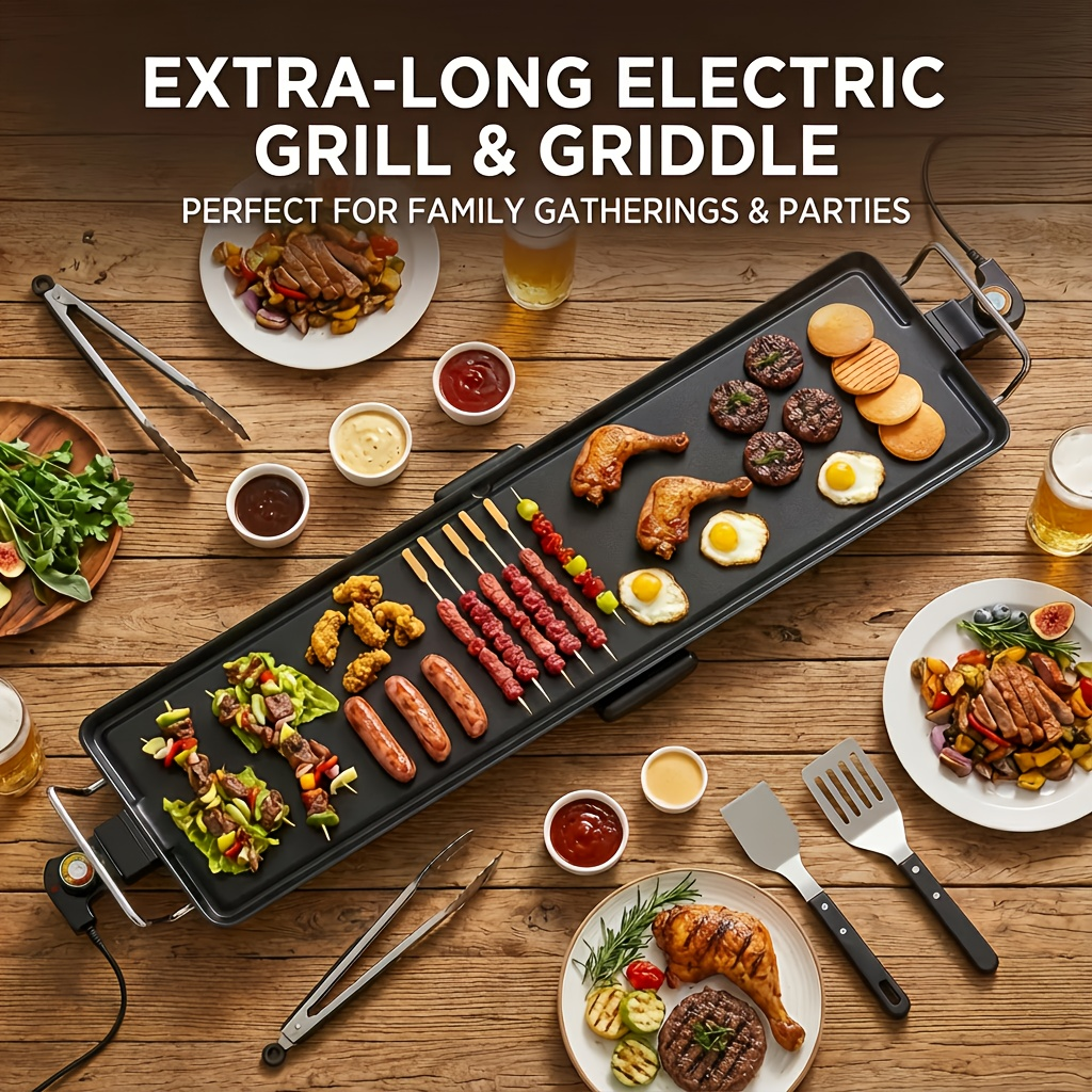 Indoor Electric Grill Smokeless, Non-Stick BBQ Griddle with Adjustable Temperature & Drip Tray — image 10